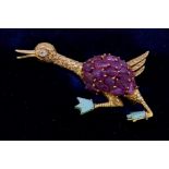 VACHERON & CONSTANTIN, RUBY AND TURQUOISE OSTRICH BROOCH