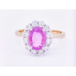 PINK SAPPHIRE AND DIAMOND CLUSTER RING