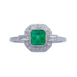 EMERALD AND DIAMOND CLUSTER RING