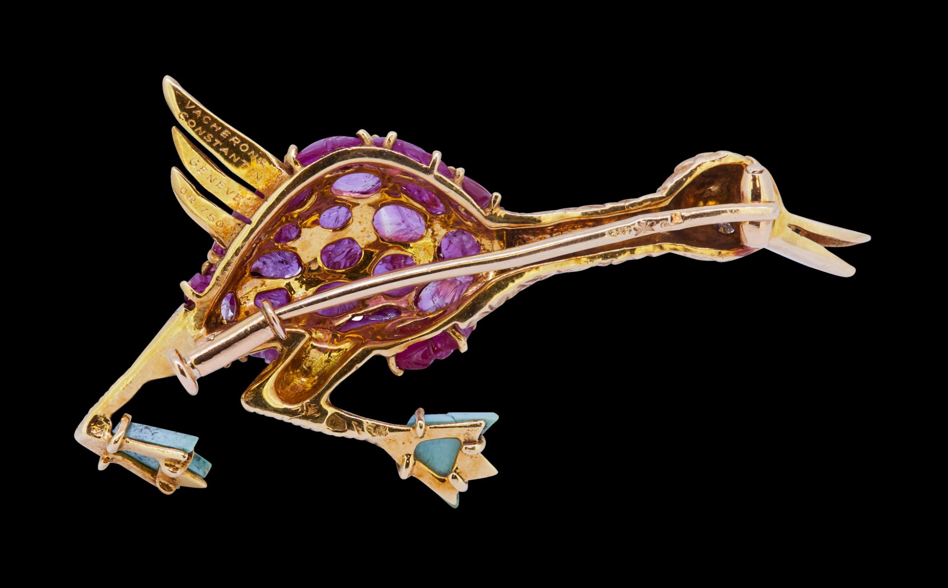 VACHERON & CONSTANTIN, RUBY AND TURQUOISE OSTRICH BROOCH - Image 2 of 2
