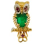 CARTIER, AN IMPORTANT EMERALD & DIAMOND OWL BROOCH, CA. 1950