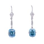 PAIR OF BLUE ZIRCON AND DAIMOND DROP EARRINGS