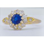 SAPPHIRE AND DIAMOND CLUSTER RING