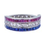 RUBY SAPPHIRE AND DAIMOND DAY AND NIGHT RING