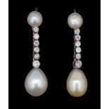 IMPORTANT PAIR OF NATURAL PEARL AND DIAMOND DROP EARRINGS