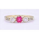 RUBY AND DIAMOND 3-STONE RING