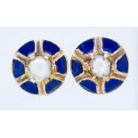 PAIR OF PEARL AND ENAMEL EARRINGS