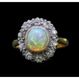 ANTIQUE OPAL AND DIAMOND CLUSTER RING