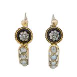 ANTIQUE PAIR OF PEARL DIAMOND AND ENAMEL EARRINGS