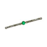 ANTIQUE EMERALD AND DIAMOND BAR BROOCH