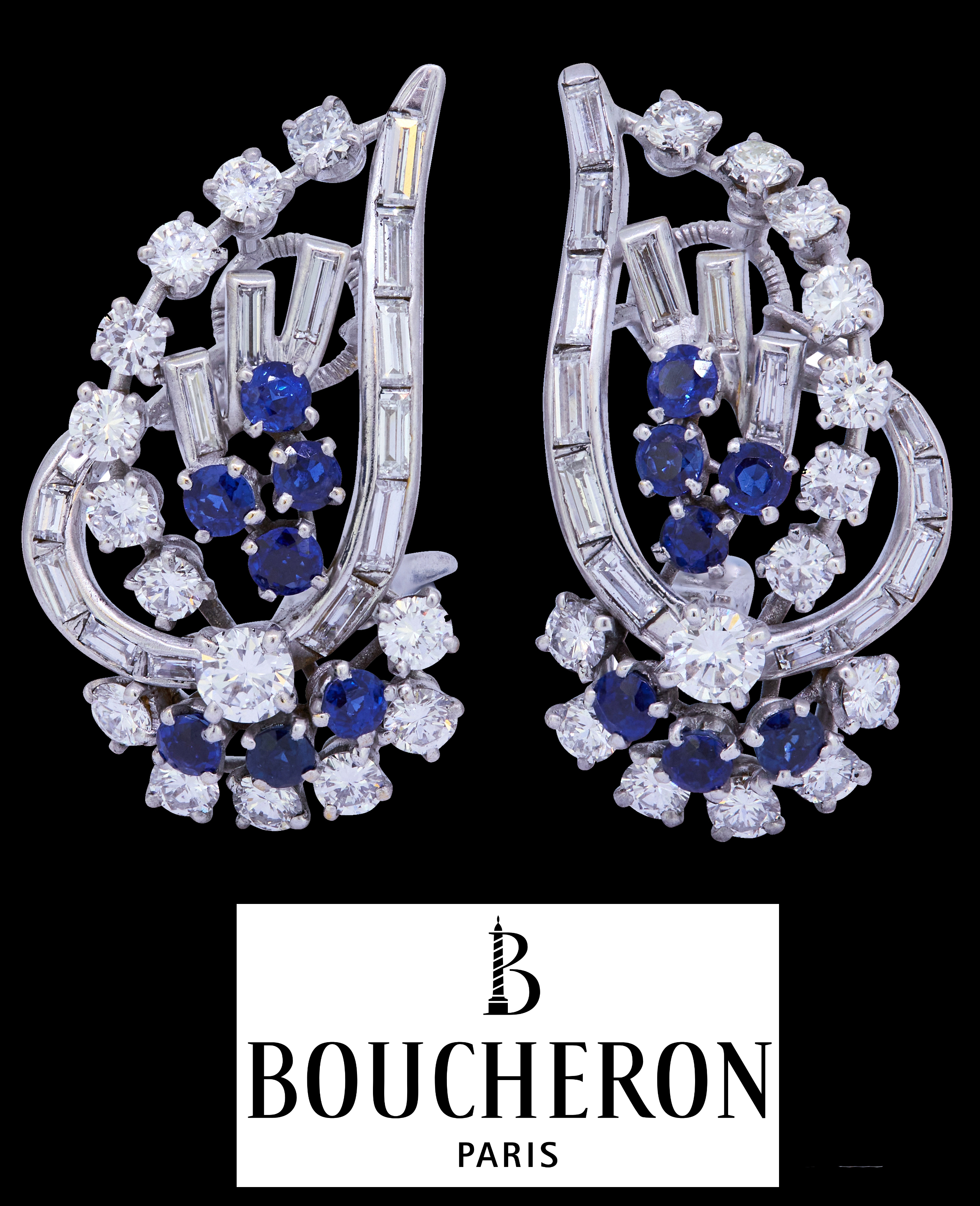 BOUCHERON PARIS, PAIR OF DIAMOND AND SAPPHIRE EARRINGS