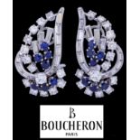 BOUCHERON PARIS, PAIR OF DIAMOND AND SAPPHIRE EARRINGS