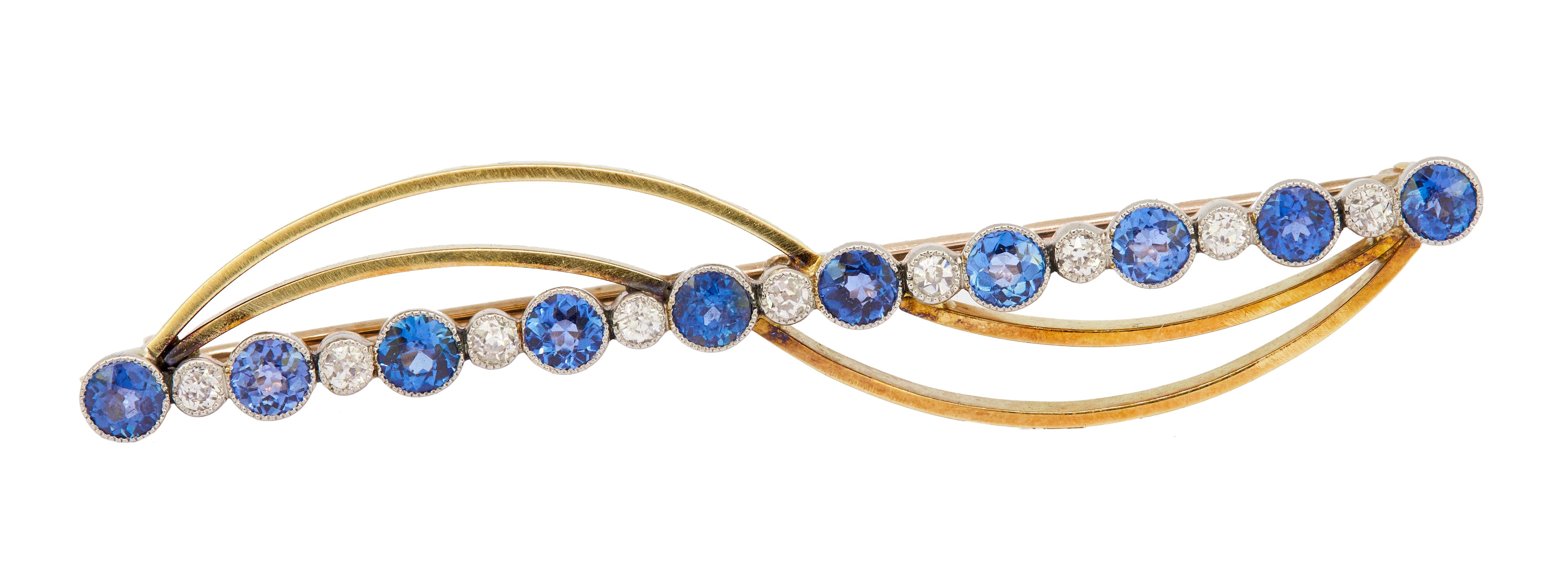 SAPPHIRE AND DIAMOND BAR BROOCH