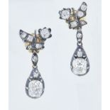 ANTIQUE VICTORIAN PAIR OF FLORAL DIAMOND DROP EARRINGS