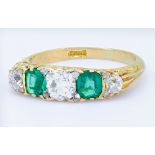 ANTIQUE 5-STONE EMERALD AND DIAMOND RING