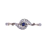 ANTIQUE SAPPHIRE AND DIAMOND BAR BROOCH