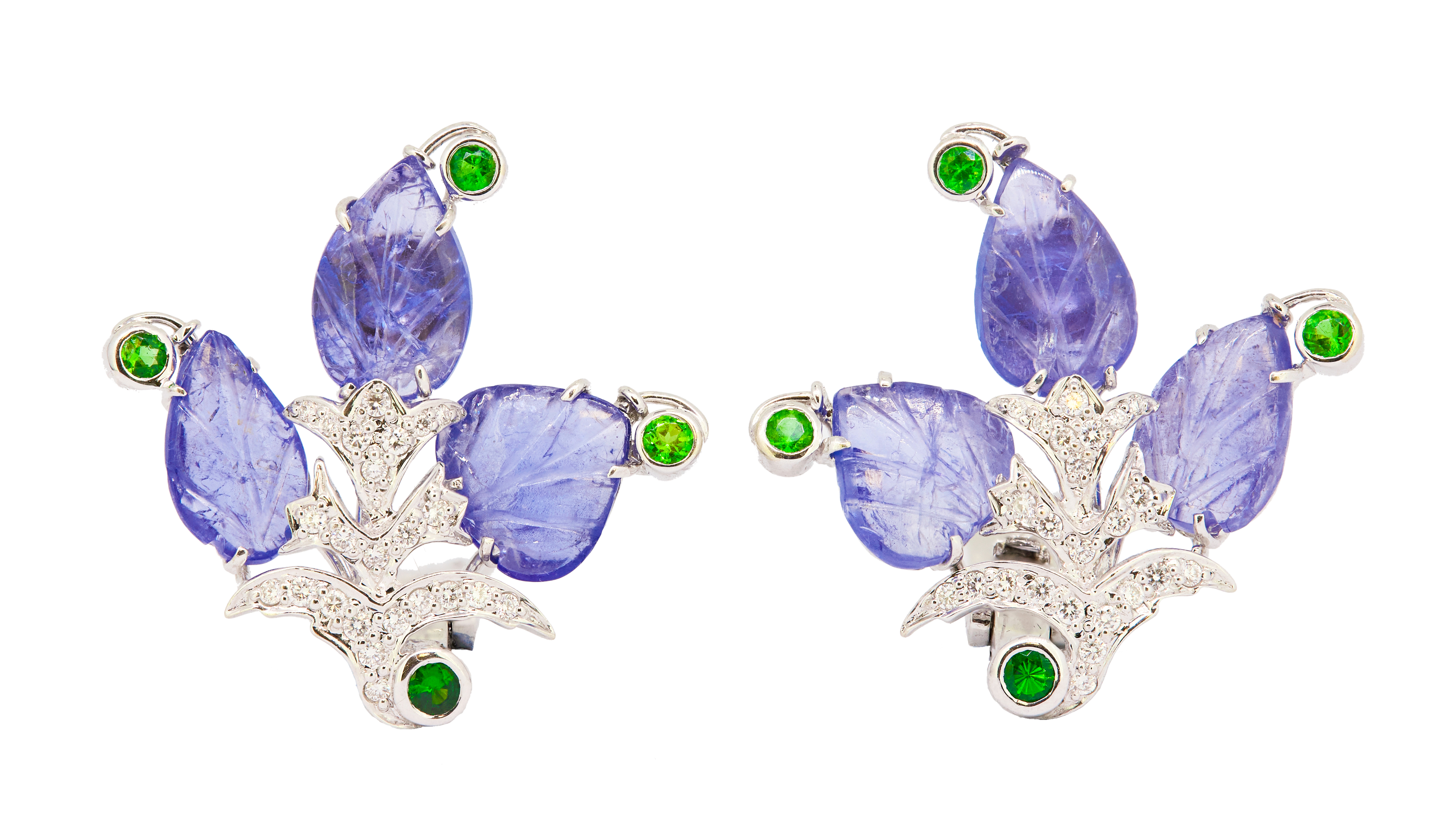 PAIR OF TANZANITE AND DIAMOND EARRINGS