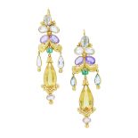 PAIR OF ANTIQUE MULTI-GEMSTONE EARRINGS