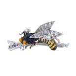 DIAMOND AND ENAMEL WASP BROOCH