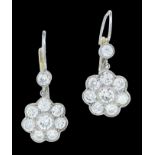 PAIR OF DIAMOND CLUSTER DROP EARRINGS