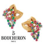 BOUCHERON, EMERALD, RUBY, SAPPHIRE AND DIAMOND PAIR OF EARRINGS