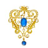 ANTIQUE VICTORIAN SAPPHIRE AND PEARL PENDANT/BROOCH