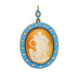 ANTIQUE VICTORIAN CAMEO PEARL AND ENAMEL PENDANT/BROOCH