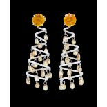 PAIR OF CITRINE AND DIAMOND SPIRAL EARRINGS