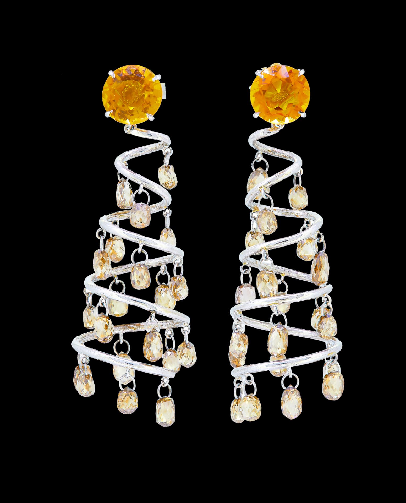 PAIR OF CITRINE AND DIAMOND SPIRAL EARRINGS
