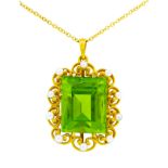 ANTIQUE PERIDOT AND SEED PEARL PENDANT