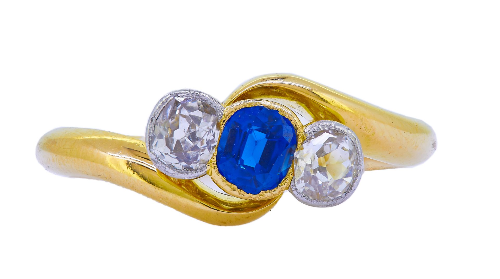 SAPPHIRE AND DIAMOND 3-STONE RING