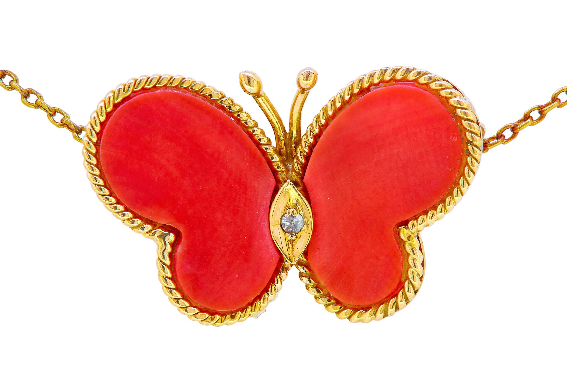 CORAL AND DIAMOND BUTTERFLY PENDANT
