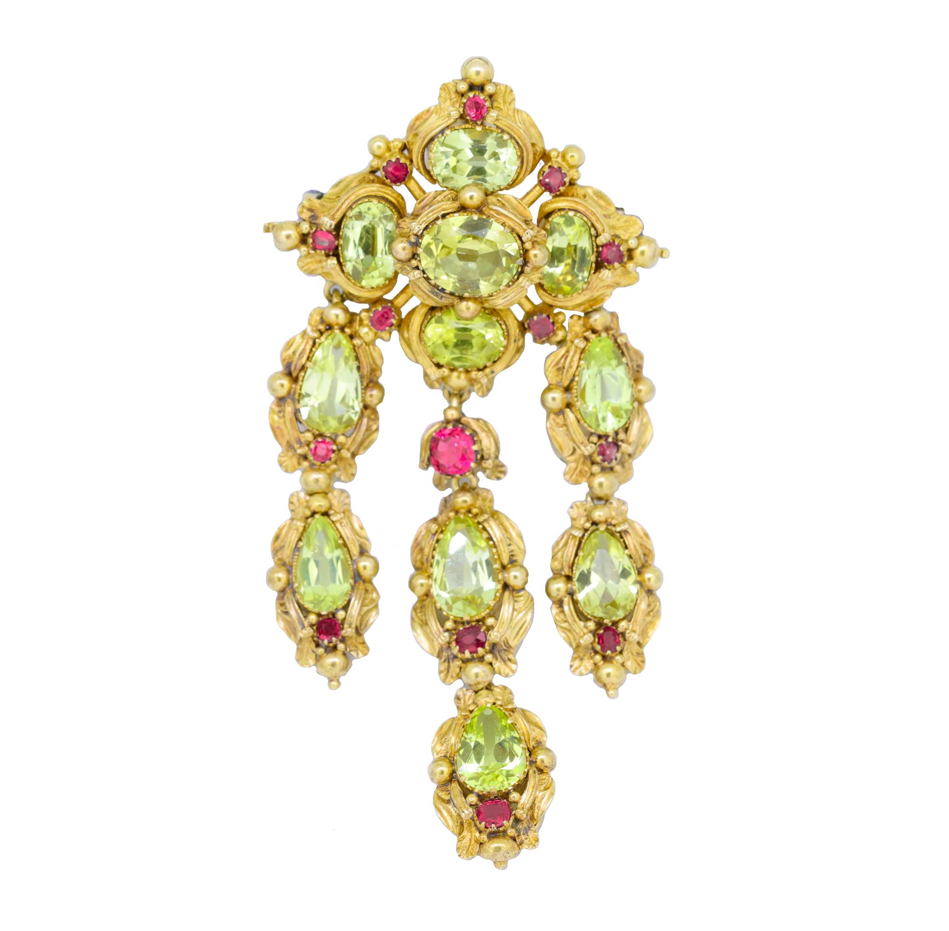 ANTIQUE VICTORIAN CHRYSOBERYL AND RUBY DROP PENDANT