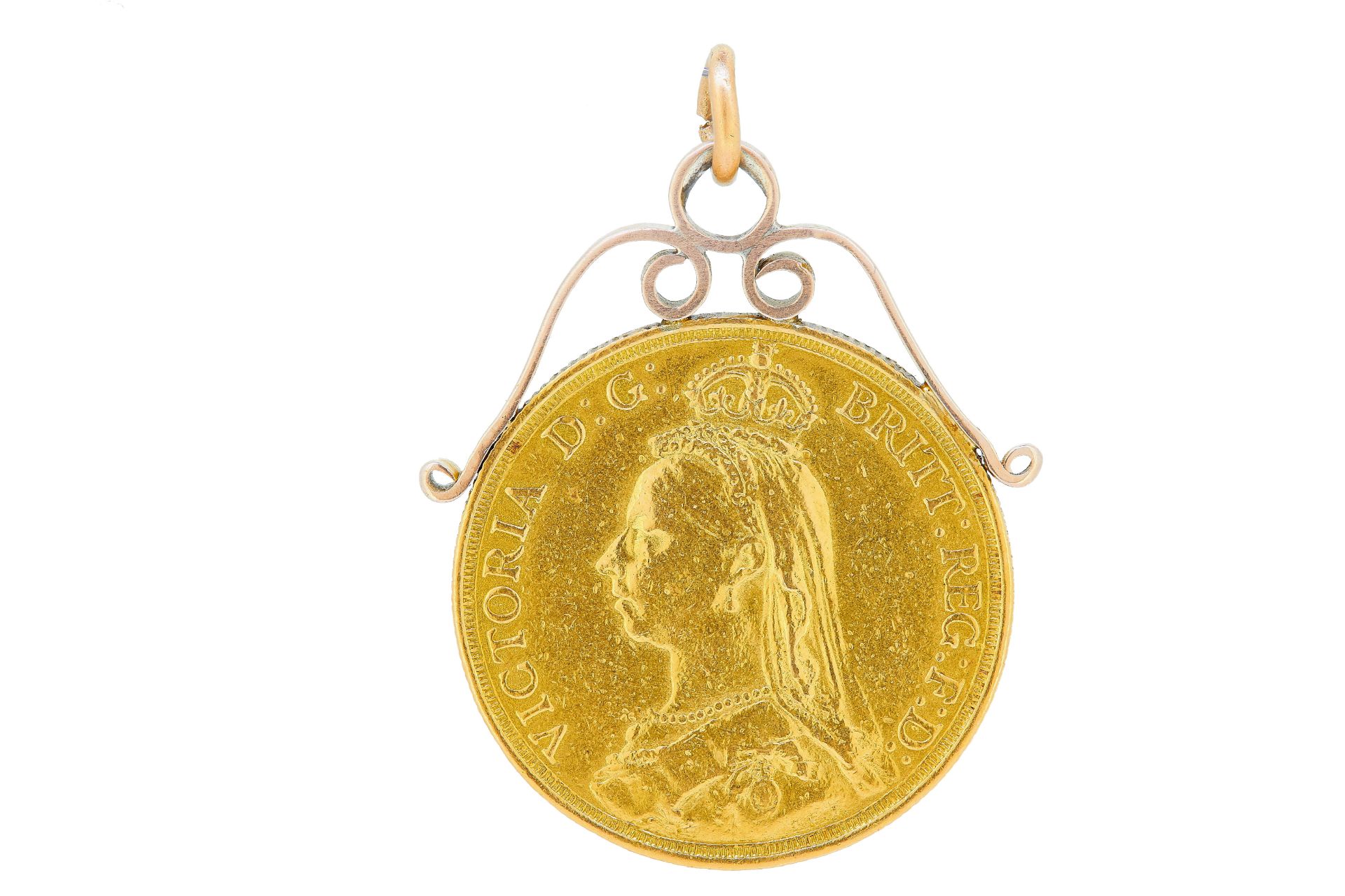 DOUBLE SOUVEREIGN 2 POUND COIN PENDANT, 1887