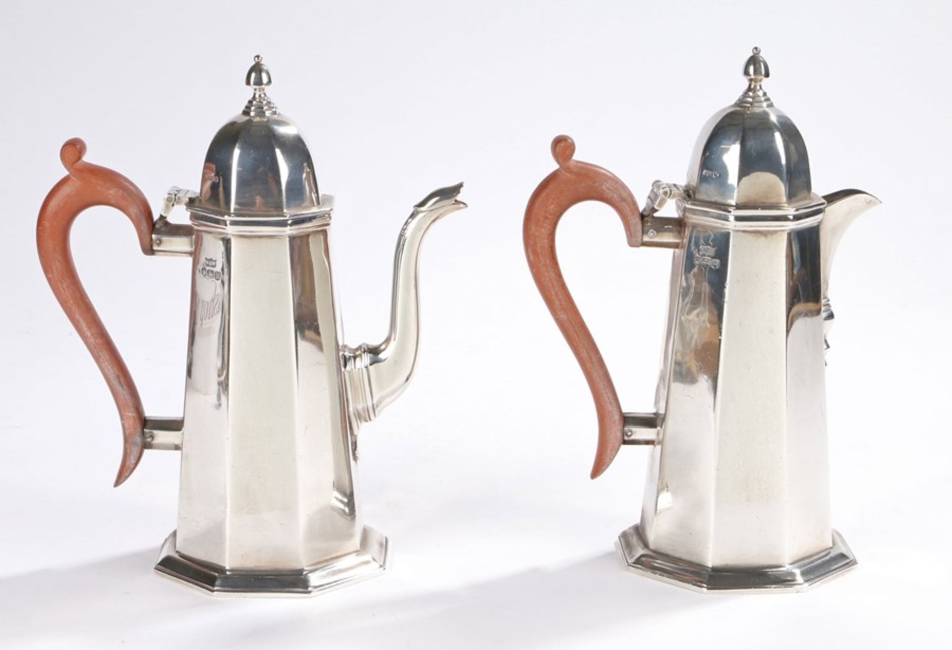 Elizabeth II silver coffee pot and hot water jug