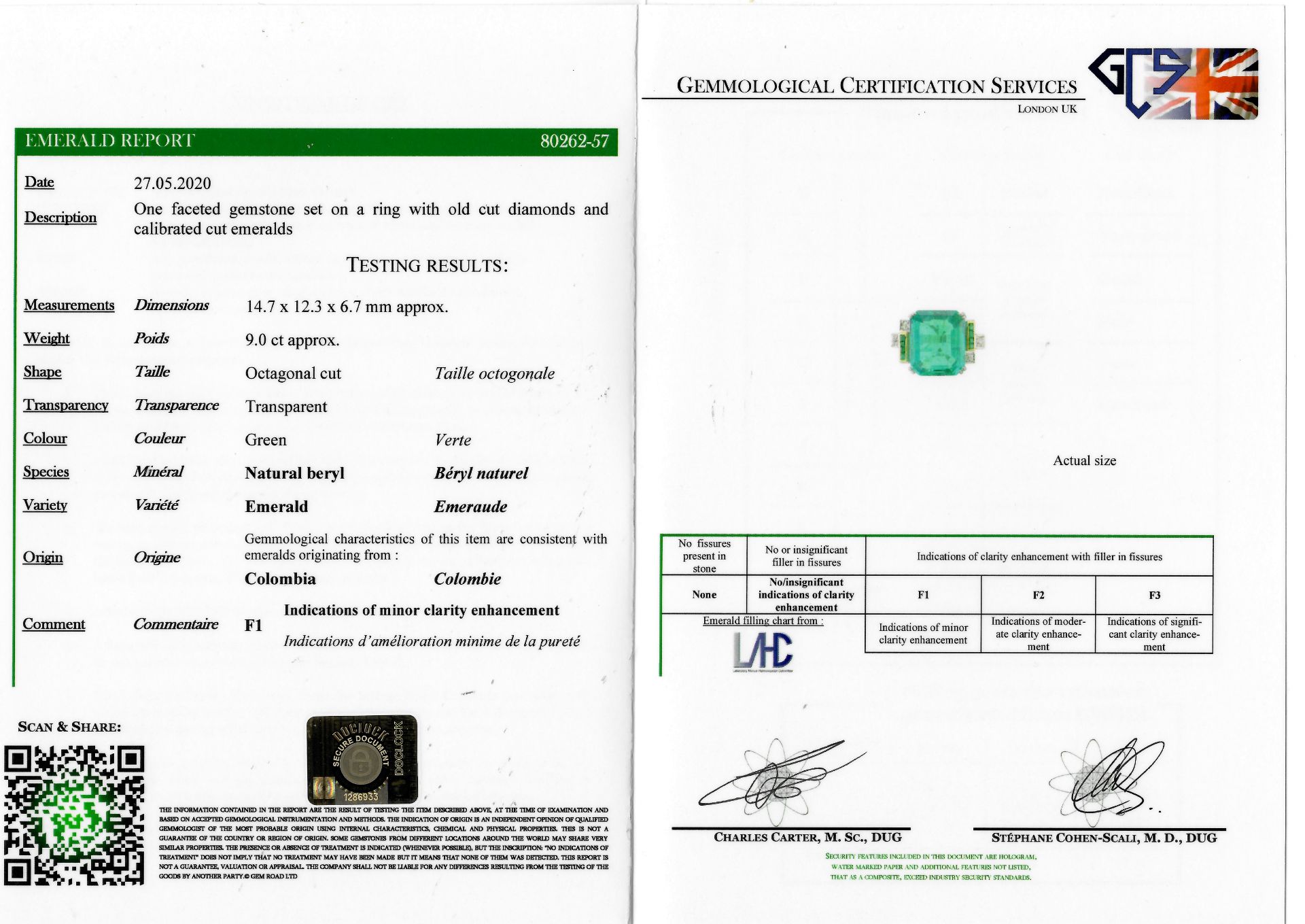 IMPORTANT 9 CT COLOMBIAN EMERALD AND DIAMOND RING - Image 2 of 2