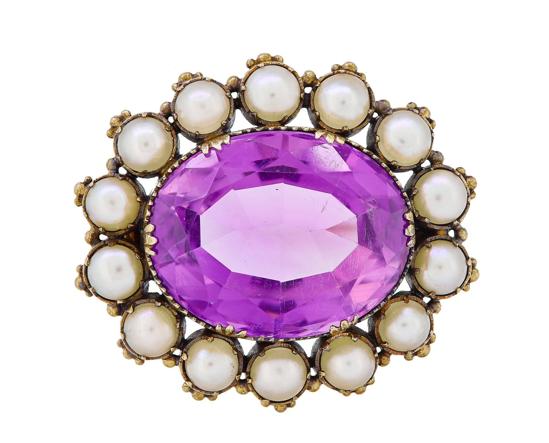 ANTIQUE AMETHYST AND PEARL BROOCH