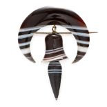 ANTIQUE BANDED AGATE BELL BROOCH