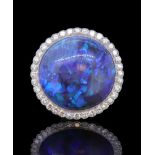 IMPORTANT BLACK OPAL AND DIAMOND CLUSTER RING