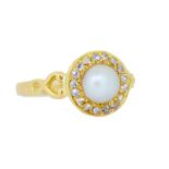 ANTIQUE PEARL AND DIAMOND CLUSTER RING