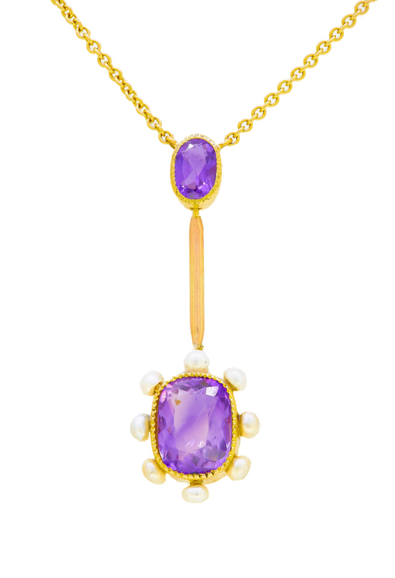 AMETHYST AND PEARL PENDANT NECKLACE