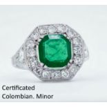 IMPORTANT COLOMBIAN EMERALD AND DIAMOND CLUSTER RING