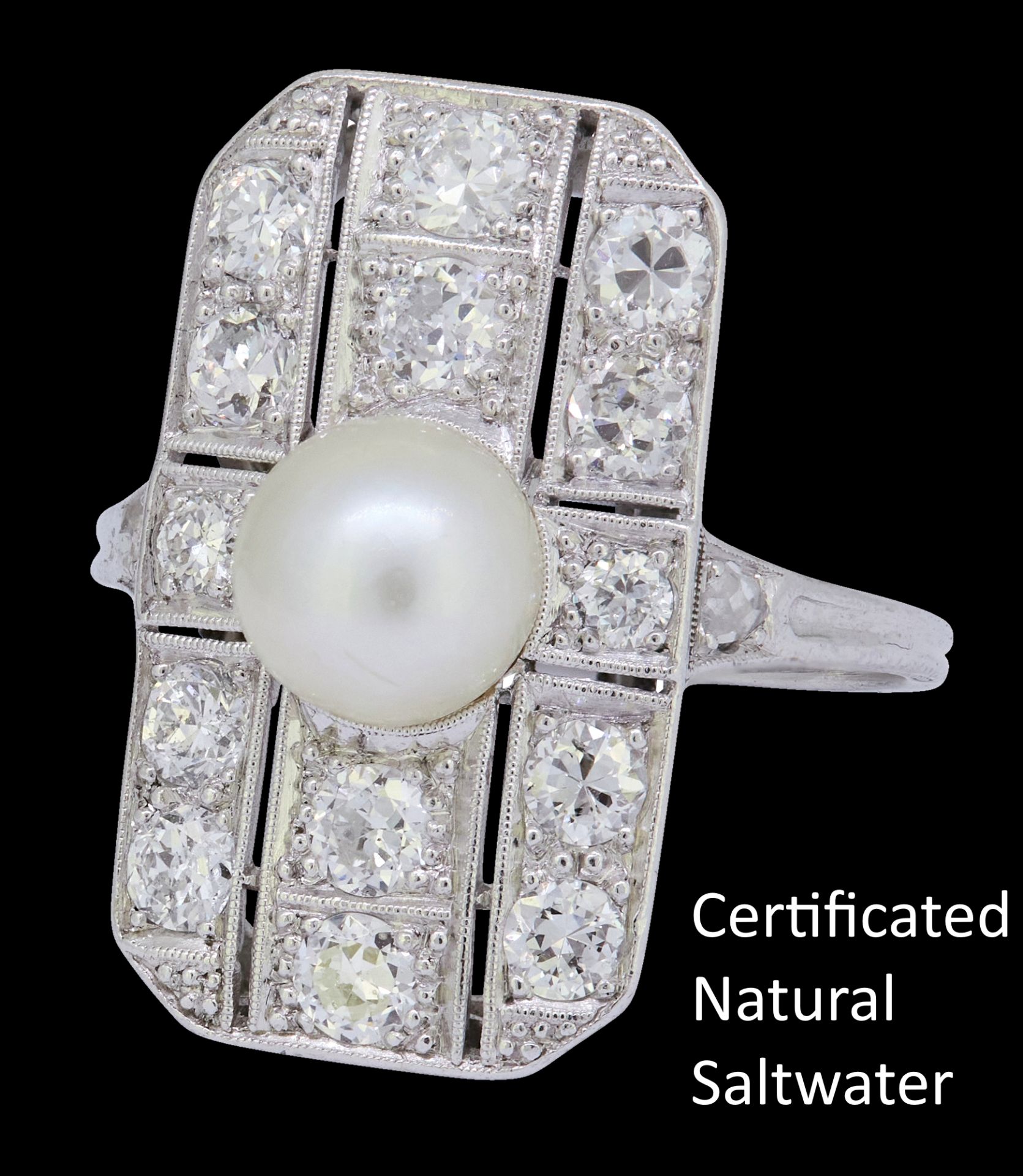 NATURAL SALTWATER PEARL AND DIAMOND RING