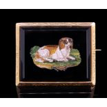 ANTIQUE MICRO MOSAIC DOG BROOCH