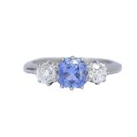 SAPPHIRE AND DIAMOND 3-STONE RING