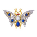 DIAMOND SAPPHIRE AND RUBY BUTTERFLY BROOCH