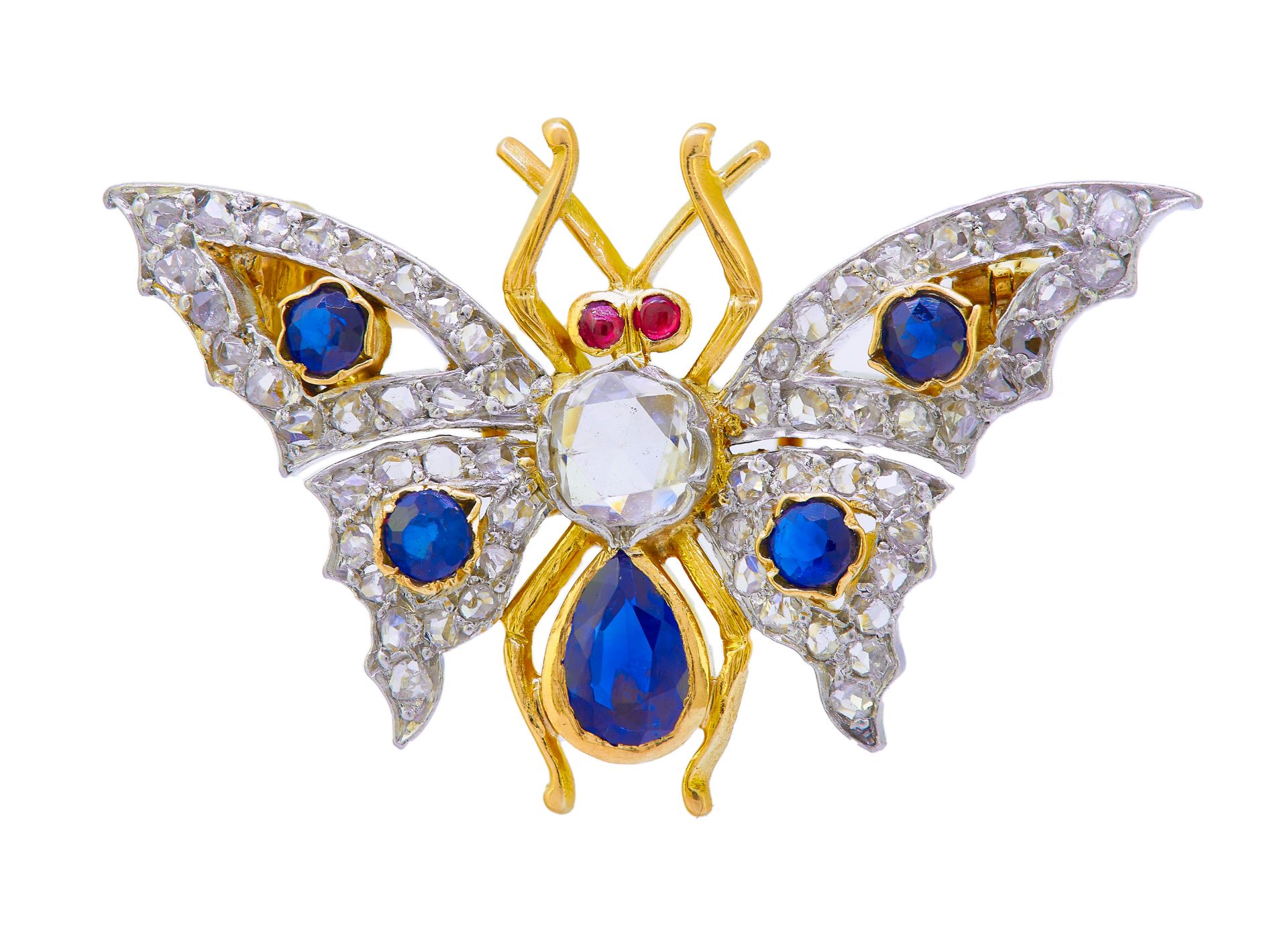 DIAMOND SAPPHIRE AND RUBY BUTTERFLY BROOCH