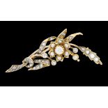 ANTIQUE PEARL AND DIAMOND SPRAY BROOCH