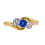 SAPPHIRE AND DIAMOND 3-STONE RING