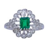 EMERALD AND DIAMOND OPENWORK CLUSTER RING